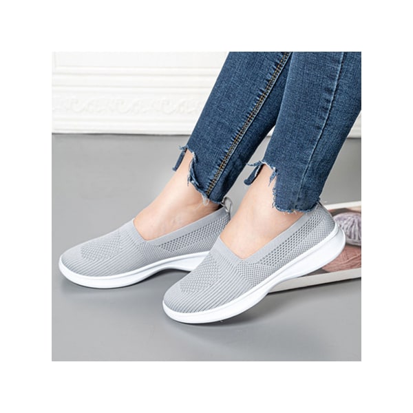 Dam Slip On Sneakers Bekväma Walking Shoes Casual Flats grå 41