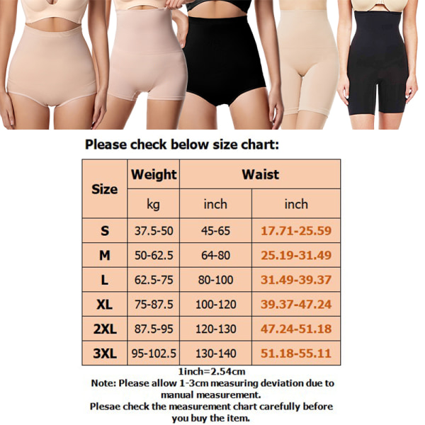 Kvinnor med hög midja Shapewear Shorts Slimming Body Shaper Flat Angle Black 2XL