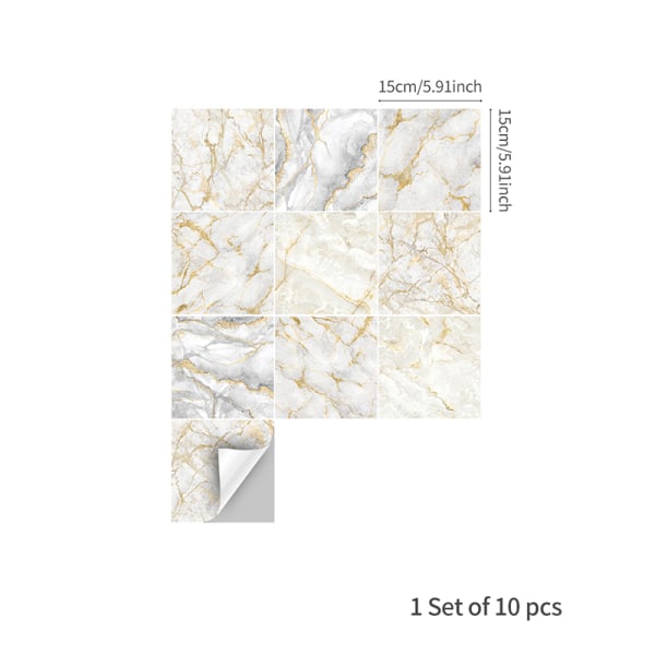 10 kpl mosaiikkiseinälaattatarra Kylpyhuone Keittiön kodin tarra sisustus White and Gold Marble 20x20cm(8x8")