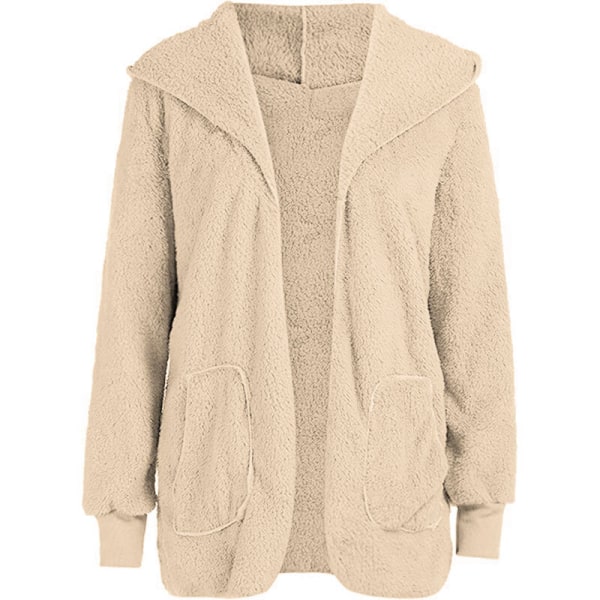 Warm Teddy Bear Fluffy Coat Dam Hooded Fleece Jacka Beige XL