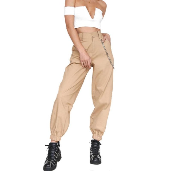 Kvinder Cargo Harem Bukser Lommer Bukser Bukser Med Kæde Khaki M