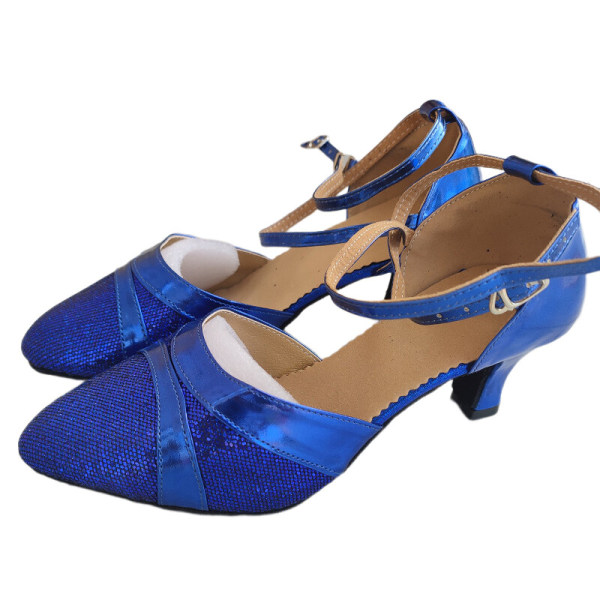 Kvinder balsal sandaler latin sko danser lukket tå midt hæl Blue (Indoor Faux Suede Sole) 39