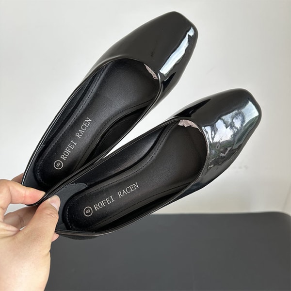 Dam klänning skor glänsande läder grunt snitt Casual Flats Party Black 36