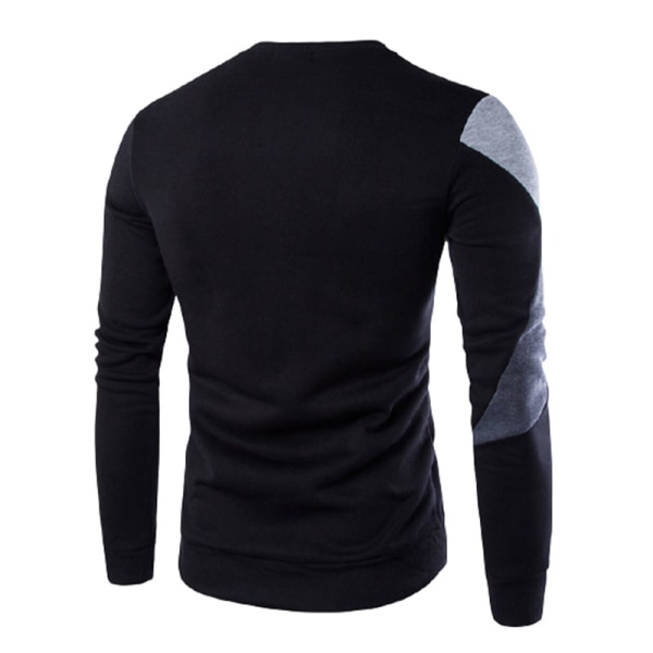 Långärmad Slim Fit Top Casual T-shirt Pullover Sweatshirt för män Svart 3XL