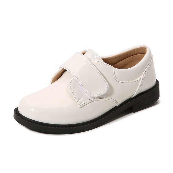 Boy Pu Læder Loafers Pure Color Low Heels Oxford Uniform Flats Vit-1 35