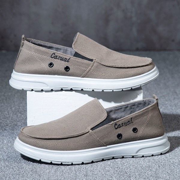 Mens Slip On Flats Casual Canvas Skor Bekväma sneakers Kaffe 38