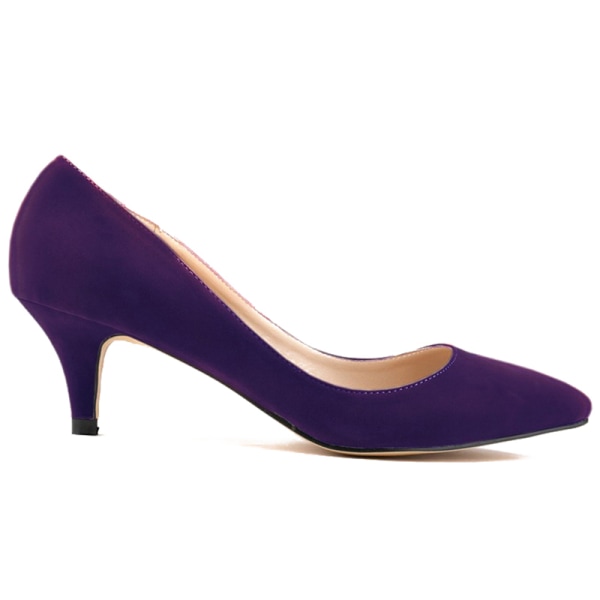 Kvinnor Pointy Toe Pumps Mid Heel Shoe Velvet Cloth Party Bröllop Purple 38