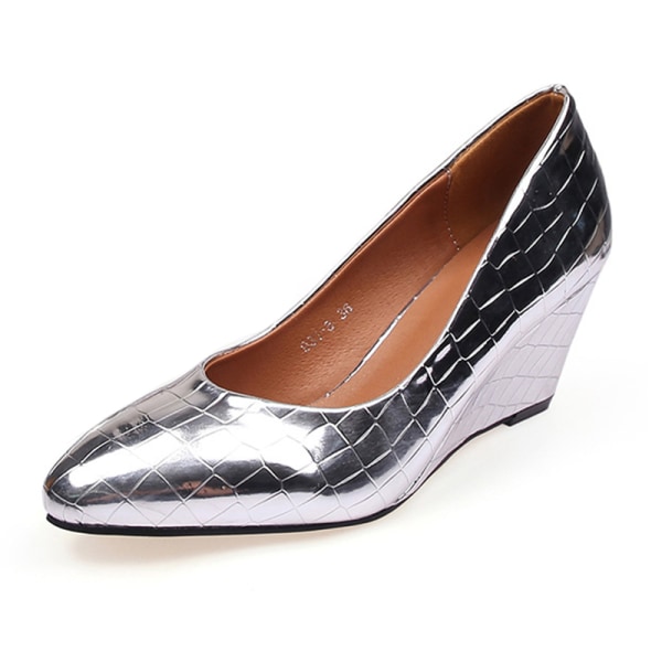 Womens Comfort Wedges Pumps Höga klackskor Skor Holiday Party Ball Silver 40