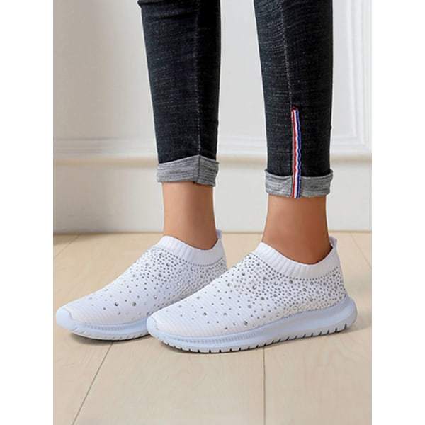 Dam Rhinestone Mesh Sock Trainers Sport Flats Runing White,41