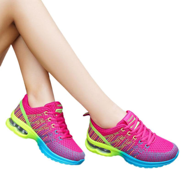 Luftkuddesneakers för damer, löpande sportskor som andas Rose Red,35