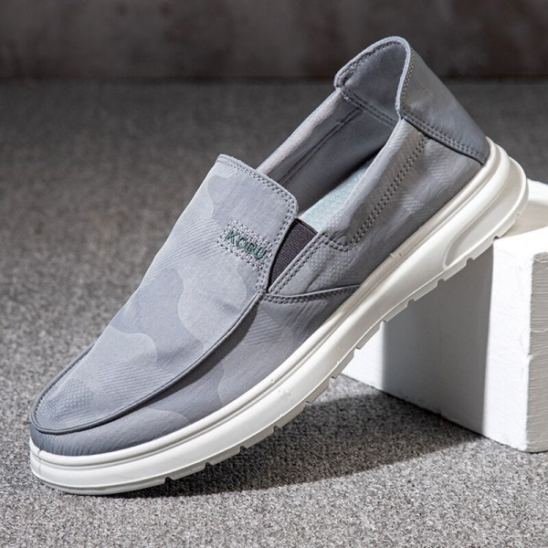 Herre Slip On Flats Casual Canvas Sko Komfortable sneakers grå 41