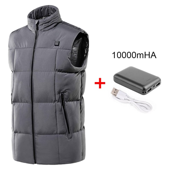 Mænd Opvarmet Vest Vinter Termisk El-jakke USB Opvarmning grå XL