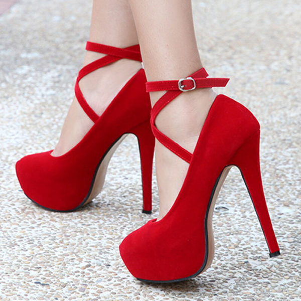 Dame ankelstrop sandaler højhælede sko Pumps Ball Dance Red 40