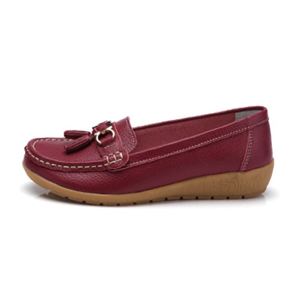 Damer Rund Toe Flats Skor Loafers Mockasiner Tofs sjuksköterska Wine Red 40