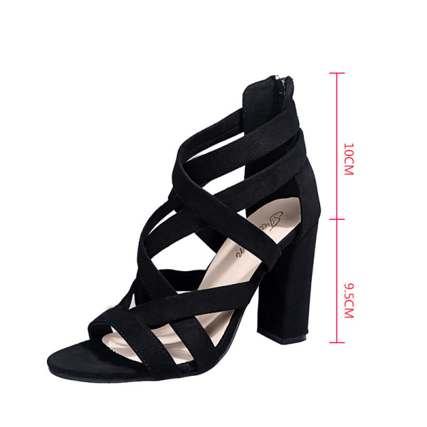 Kvinder Sommer Chunky Heels Fashion Sandaler Cross Strap Sko Black 36