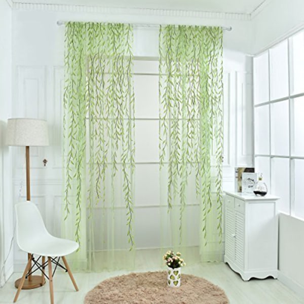 Blomstergardiner Persienner Voile Room Gardin Sheer Panel Tørklæde Green 100X200cm