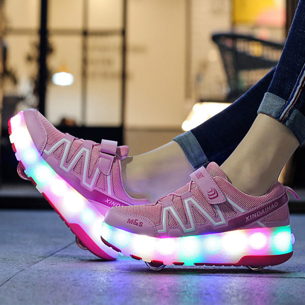 Barn LED-lampor Skate Skor Double Wheels Sneaker Pink,38