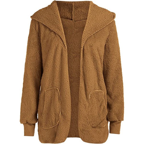 Warm Teddy Bear Fluffy Coat Dam Hooded Fleece Jacka Brun 4XL