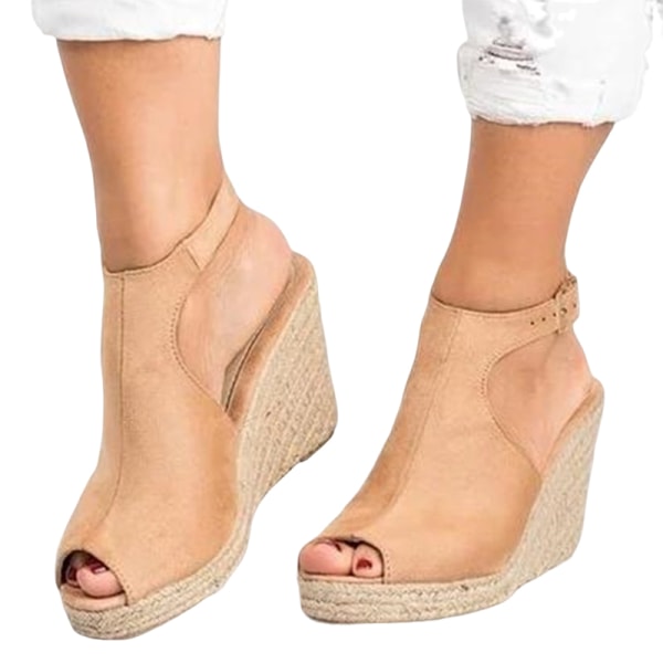 Dam Spänne Espadrilles Wedge Sandaler Höga klackar Skor Party Khaki 39