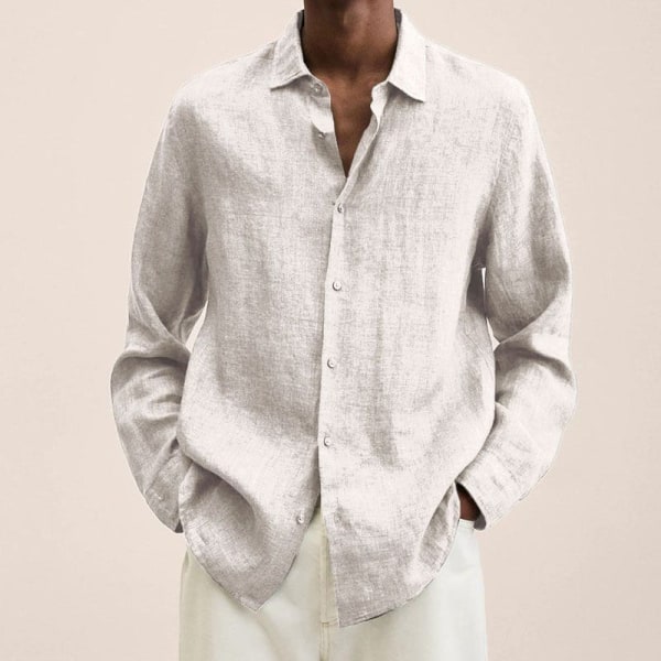 Langærmet skjorte til mænd Solid Casual Baggy Toppe Bluse Vit XL