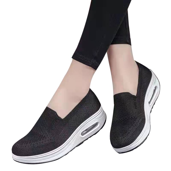 Kvinnor stickade övre Enfärgade Wedge Sneakers Komfort Casual Sko Svart 37