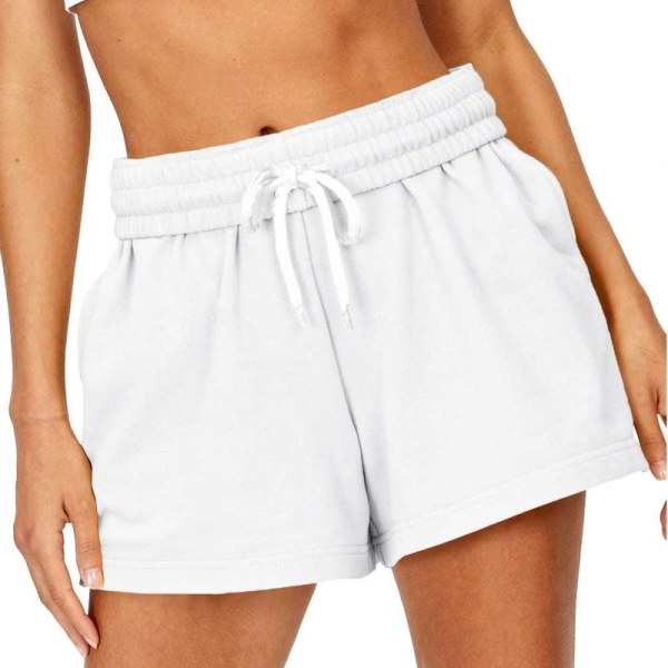 Kvinder Shorts med snoretræk Elastiske taljelommer Løse Hot Pants White,2XL