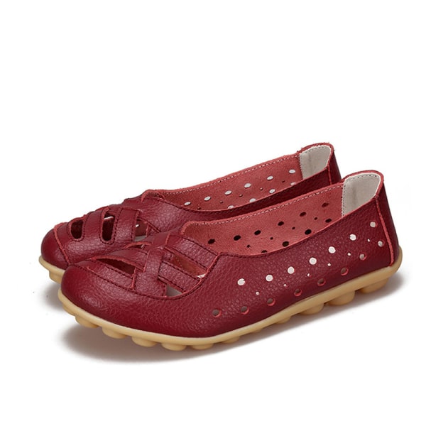 Muoti Naisten Slip On Work Casual hollow Out Flats Comfort claret 36