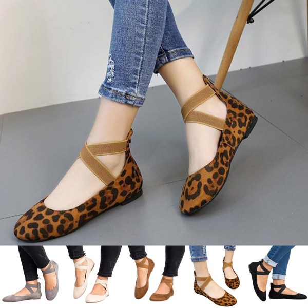 Kvinder Flats Comfort Casual Sko Slip On Leopard Print Mary Jane Brun 35