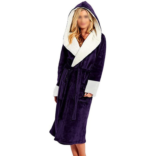 Langærmet fuzzy plys badekåbe til kvinder med bælte i fleece Lila XL