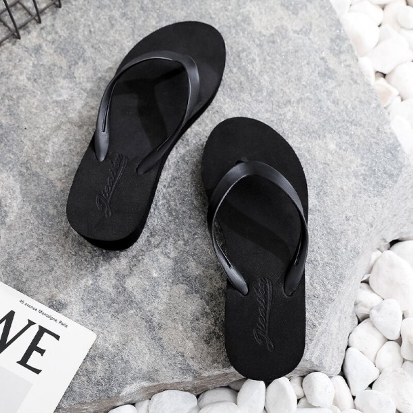Kvinders flip-flops højhælede sandaler strandtøfler indendørs Simple Black 39