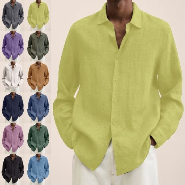 Långärmad herrskjorta Solid Casual Baggy Tops Blus Vit XL
