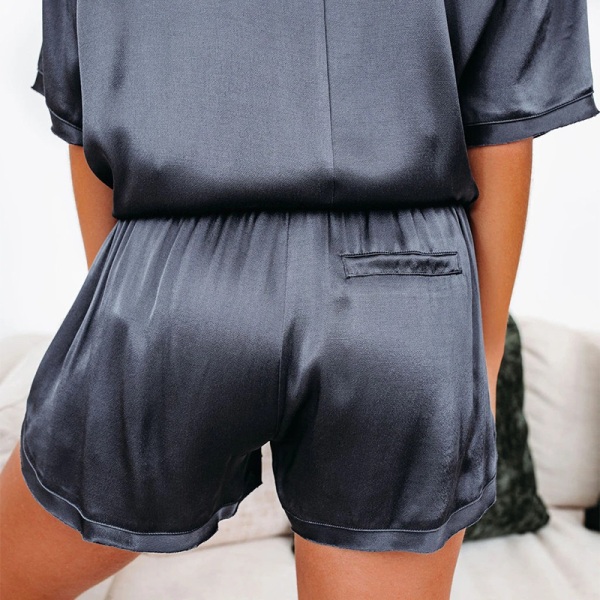 Kvinnor Pyjamas Set med rund hals ficka T-shirts Elastiska band shorts Navy Blue,L