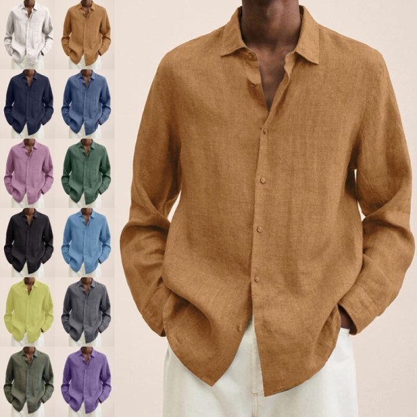 Langærmet skjorte til mænd Solid Casual Baggy Toppe Bluse Grön XL