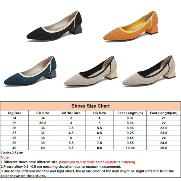 Kvinner spiss tå Mid Heel Office Strikket Pump Dress Shoes Work Apricot 35