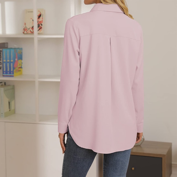 Damer Casual OL kontorskjorta blus Lös långärmad t-shirt Pink 2XL