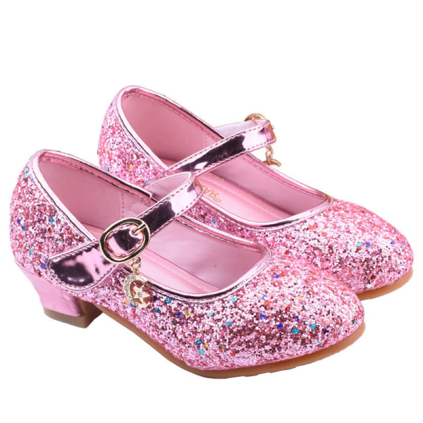 Tyttöjen paljetteja juhlakengät Princess Dance Shoes Heels Sandaalit Pink 27