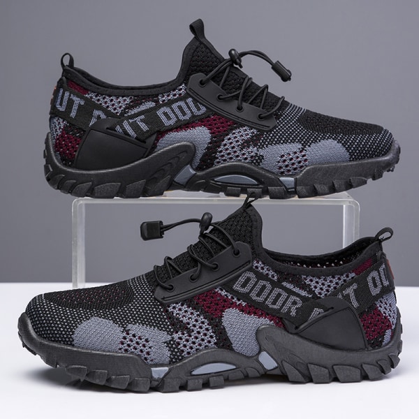 Herr Camouflage Trekking Shoe Rund Toe Fashion Sneaker Kamouflage Svart 42