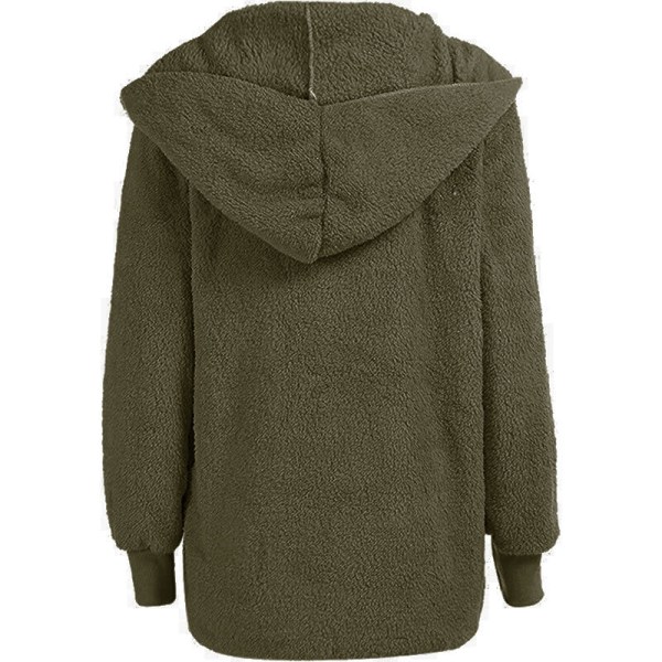 Warm Teddy Bear Fluffy Coat Dam Hooded Fleece Jacka Militärgrön XL