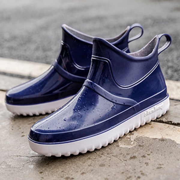 Vattentäta skor med rund tå för män och kvinnor, halkfria regnstövlar Blue 36