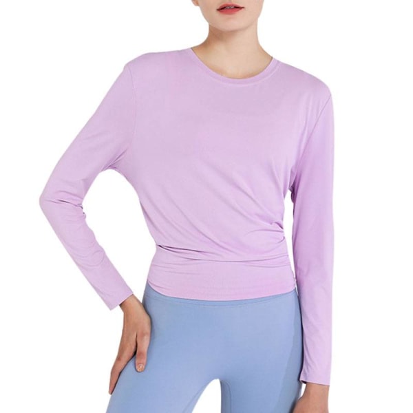 Kvinnor Yoga Toppar Sömlösa Långärmade T-shirts Öppen rygg Lace Up Purple,L