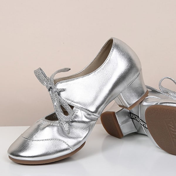 Damsnörning Ballroom Salsa Latin Skor Square Dance Shoe Silver 36