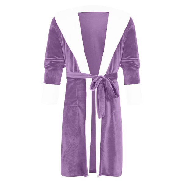 Langærmet fuzzy plys badekåbe til kvinder med bælte i fleece Grunt lila L