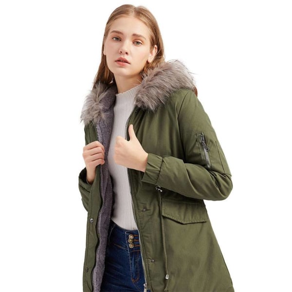 Naisten takki Ulkovaatteet Turkisvuorattu Trench-hupullinen Parka Winter Warmer Army Green S