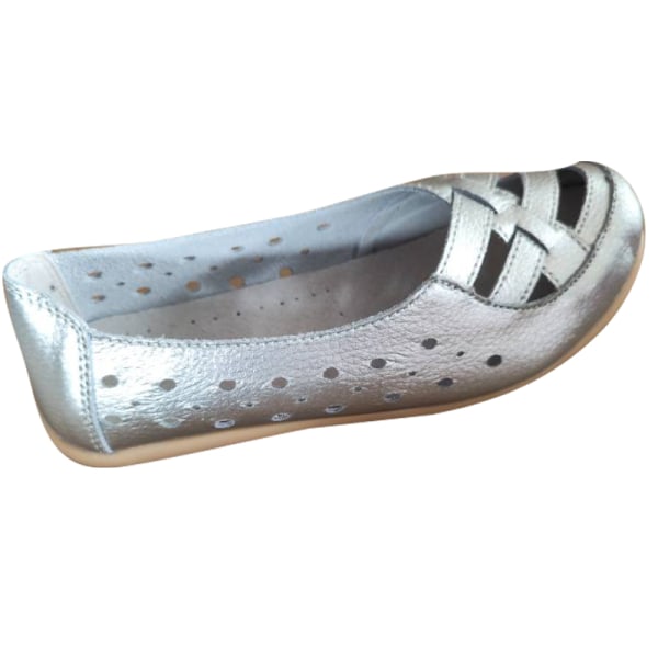 Muoti Naisten Slip On Work Casual hollow Out Flats Comfort Silver 36