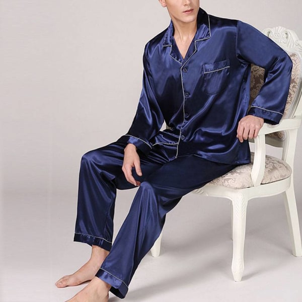 Herr Pyjamas nattkläder Set Boy Long Sleeve Nightwear Loungewear Blue 3XL