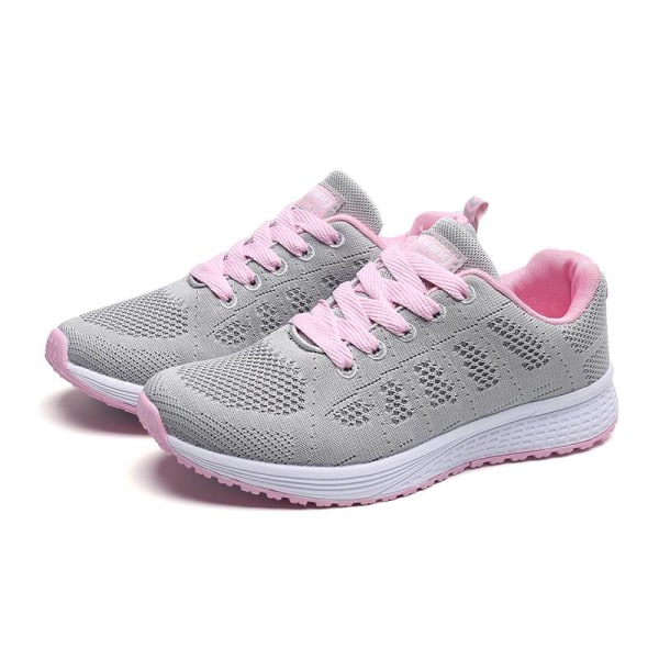 Löparsneakers för damer som andas casual atletiska skor Gray Pink,37