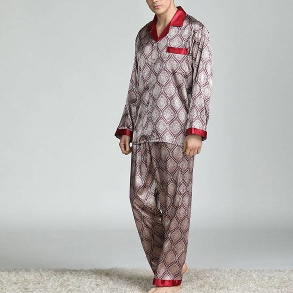 Herr Pyjamas Set T-shirt Lounge Bottoms Byxor Nattkläder kostym Pjs Claret L