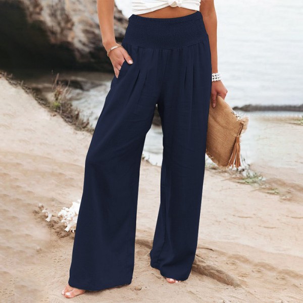 Naisten housut casual , löysä kesälomaranta päivittäinen asu Navy Blue XL