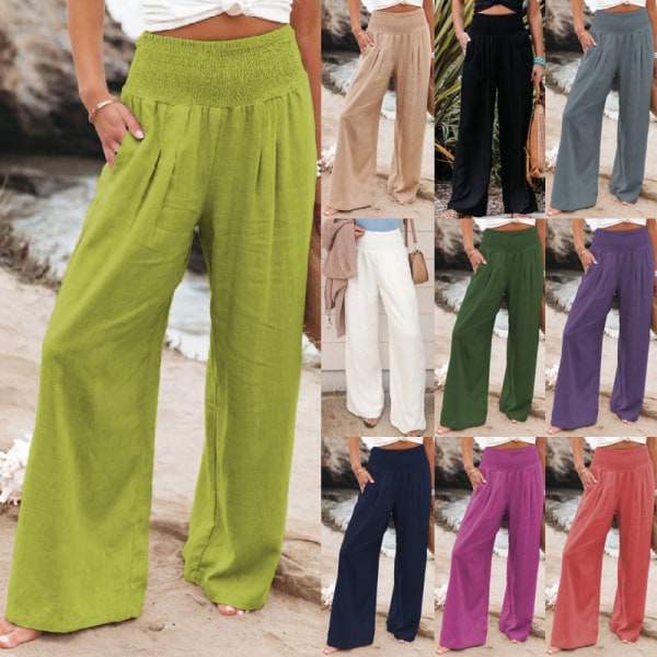 Naisten housut casual , löysä kesälomaranta päivittäinen asu Dark Green XL