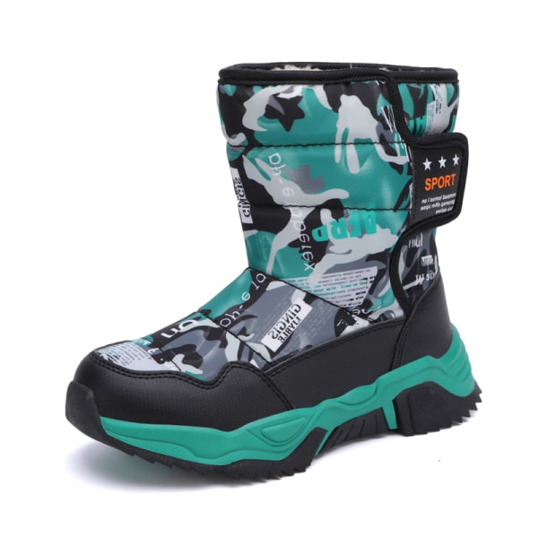 Børn Camouflage Plys Foret Komfort Mid Calf Vinterstøvle Svart grönt 31